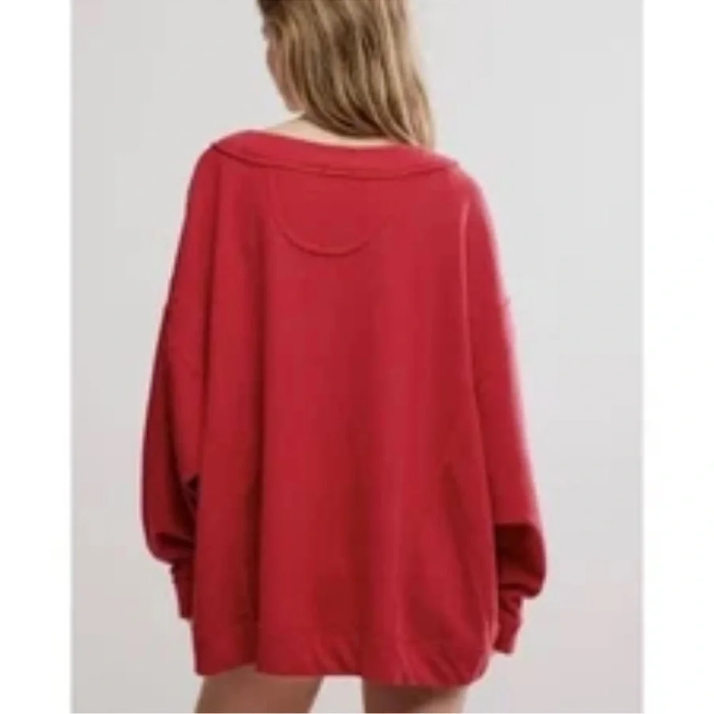 Free People Intimately XS Sweater Staycation Oversize Lounge Sweatshirt Red - Picture 2 of 13